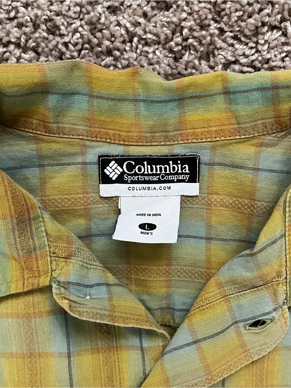 Columbia Men’s Yellow and Green Plaid Short-Sleeve Button-Down Shirt - Picture 3 of 7